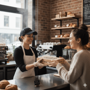 Food Handler Handed A Box Of Food To A Customer